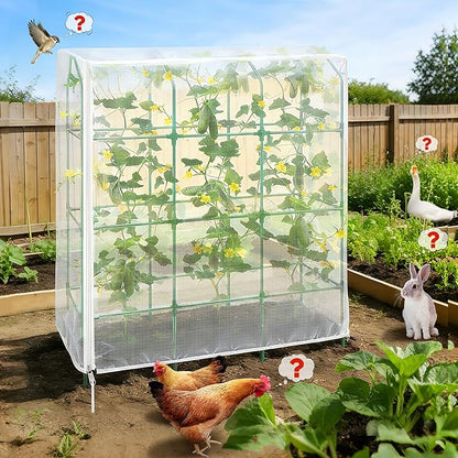 Garden Bird Netting Plant Cover for Cucumber Trellis, 52" x18''x66'' Insect Bird Barrier Garden Trellis Net with Zipper & Drawstring, Cucumber Trellis Netting Protection Cover for Protecting Plants