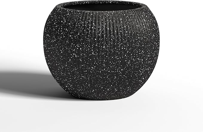 DTY Mt Sherman 21.1'' D x 16.7'' H (Pot Opening 14.6") Fiberstone Round Planter with Drainage Hole, Smooth Finishes, Weather Resistant for Indoor and Outdoor, 2 Extra Coco Mats - Ribbed Black, Large
