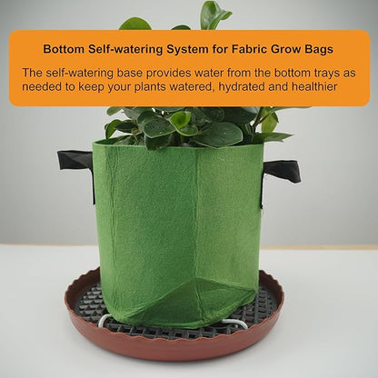 4 Pack 12.6 inch Self Watering Base for 1-5 Gallon Fabric Pot, Automatic Watering Tray System for Non-woven Grow Bag, Plastic Elevated Plant Flower Saucer Stand Growth Tent Greenhouse Indoor Outdoor