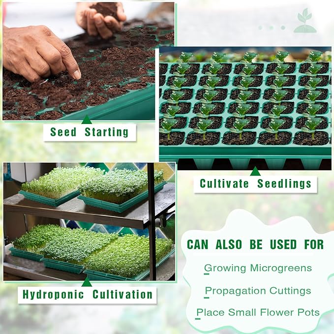20 Pcs Seed Starter Kit 72 Cell Seedling Starting Trays and 1020 Trays No Holes Plant Growing Nursery Pots for Gardening Germination Propagation (Green)