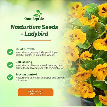 Outsidepride Tom Thumb Ladybird Nasturtium Seeds - 400 Pcs Annual, Easy to Grow & Versatile, Flower Seeds for Planting Vibrant Blooms, Ideal for Gardens, Borders, and Pollinator Gardens