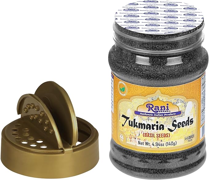 Rani Tukmaria (Natural Holy Basil Seeds) 4.94oz (140g) PET Jar Used for Falooda / Sabja Dessert, Spice & Ayurveda Herbal ~ Gluten Friendly | NON-GMO | Kosher | Vegan | Indian Origin