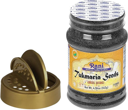 Rani Tukmaria (Natural Holy Basil Seeds) 4.94oz (140g) PET Jar Used for Falooda / Sabja Dessert, Spice & Ayurveda Herbal ~ Gluten Friendly | NON-GMO | Kosher | Vegan | Indian Origin