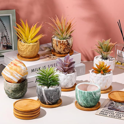 Marbling Ceramic Flower Pot 3.35 Inch Succulent Small Plant Cactus Herbs Planter Ceramic Pot with Drainage Hole Matte Round Container(12 Pcs,Simple Style)