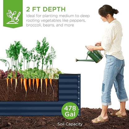 Best Choice Products 8x4x2ft Outdoor Metal Raised Garden Bed, Deep Root Planter Box for Vegetables, Herbs & Flowers, 478-Gallon Capacity, 100% Non Toxic Materials - Navy