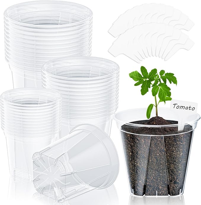 36 Pack Clear Nursery Pots for Plants, 3.9/4.7/5.5 Inch Reinforced Plastic Plant Pots with Drainage Holes High Transparency Plant Pot Seed Starter Pot High Transparency with 20 Plant Labels
