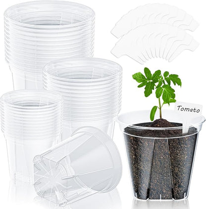 36 Pack Clear Nursery Pots for Plants, 3.9/4.7/5.5 Inch Reinforced Plastic Plant Pots with Drainage Holes High Transparency Plant Pot Seed Starter Pot High Transparency with 20 Plant Labels