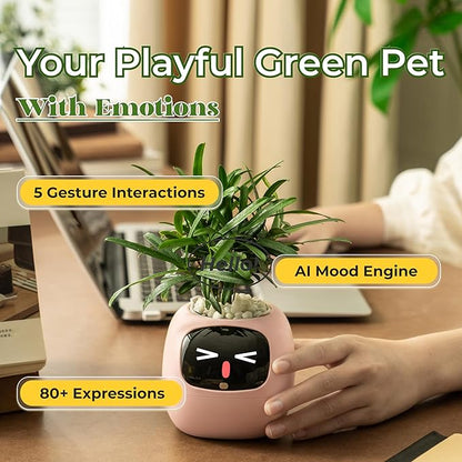 Ivy AI Smart Plant Pot with Emoji Intelligent Planter Robot for Houseplants Tamagotchi Flower Pot Stylish Plantagotchi Home Decor(Blush)