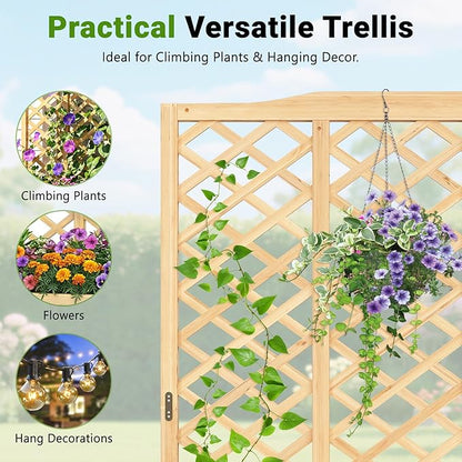 DoCred 2PCS 44" L x 16" W x 59" H Raised Garden Bed, Freestanding Elevated Planter Box with Trellis for Climbing Plants, Outdoor Wooden Privacy Screen with Garden Box for Backyard Patio Balcony Decor