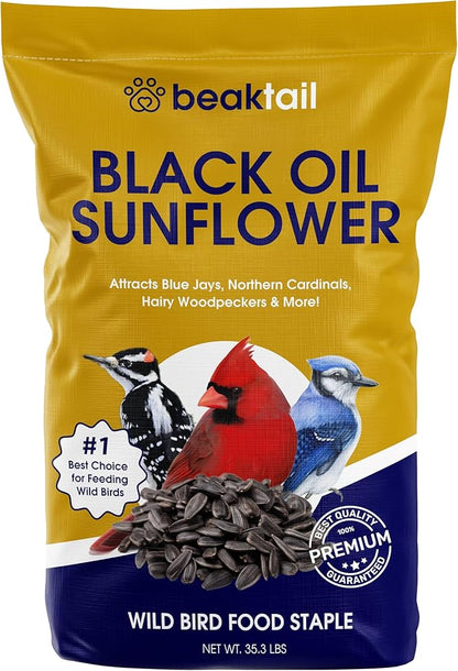 Black Oil Sunflower Seeds for Birds 35.3 Pounds, Wild Bird Seed for Outside Feeders, Great for Northern Cardinals, Blue Jays and Hairy Woodpeckers, Wild Bird Food 35.3lbs