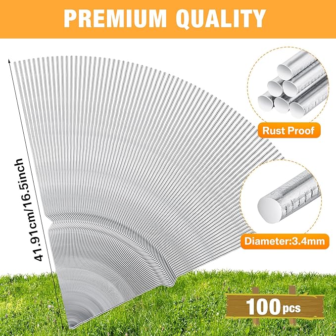 Tatuo 100 Pcs Yard Sign Stakes Heavy Duty 16.5'' Wire Yard Stakes Alternative to H Frame Metal Reusable Sign Holder for Spring Summer Lawn Corrugated Plastic