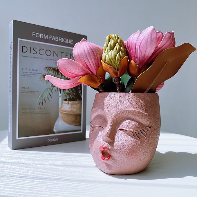 Cute Face Planter Pot Handmade Head Planter for Succulent Resin Flower Pots Kiss Face Plant Pots for Indoor and Outdoor Plants Brown 1Pack