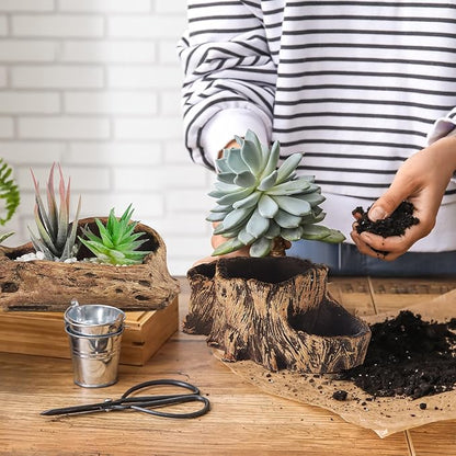 3 Pcs Driftwood Stump Log Concrete Planter Driftwood Planter Succulent Pot Plant Pot for Succulents for Outdoor Indoor Home Patio Garden Decoration (Retro)