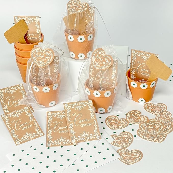 Cinrobiye 50 Sets Let Love Grow Wedding Favors for Guests Seed Packet Bags (Seed Not Include) with Tags & Labels Flowerpot for Bridal Shower Party Favors Bulk Wedding Souvenirs for Guests(Daisy)
