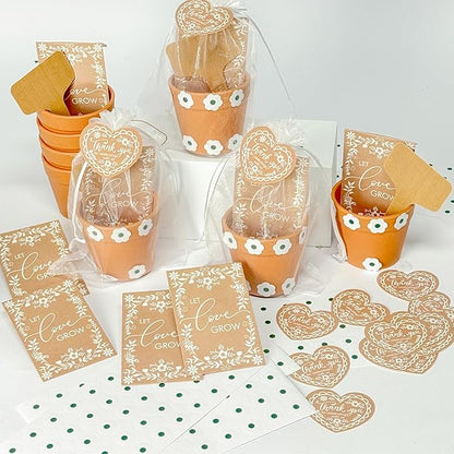 Cinrobiye 50 Sets Let Love Grow Wedding Favors for Guests Seed Packet Bags (Seed Not Include) with Tags & Labels Flowerpot for Bridal Shower Party Favors Bulk Wedding Souvenirs for Guests(Daisy)
