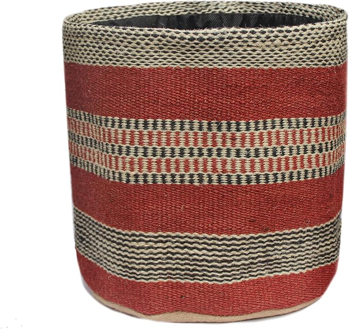 Jute Planter Basket Woven Basket for 8" Flower Pot Floor Indoor Planters, 10” x 10” Storage Organizer Basket Rustic Home Decor, Boho Storage Earth-Friendly Planter (10x10 Inches, Red Diamond 25)