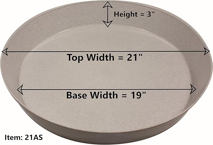 21 Inch (19 Inch Base) Case of 5 Plant Saucers - White Granite Colored Polypropylene - Heavy Duty Indoor/Outdoor- Collects Flower Pot Drainage and Excess Water - Made in USA