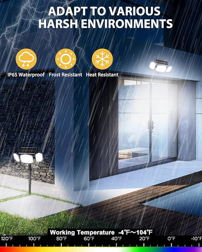 Solar Motion Sensor Outdoor Lights with Stakes, In-Ground or Wall Mount, 270° Wide Angle Illumination, 208 LED Solar Powered Security Flood Lights, IP65 Waterproof, 2 Pack