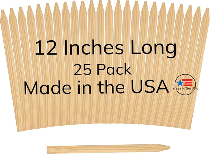 25 Pack 12" Wood Stakes for Garden Marking Survey Grading Paint Stirring Stick Model Building Shim Landscaping Plant Support and Crafts 12 Inch Made in The USA by LABELSPLASH