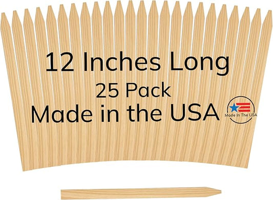 25 Pack 12" Wood Stakes for Garden Marking Survey Grading Paint Stirring Stick Model Building Shim Landscaping Plant Support and Crafts 12 Inch Made in The USA by LABELSPLASH