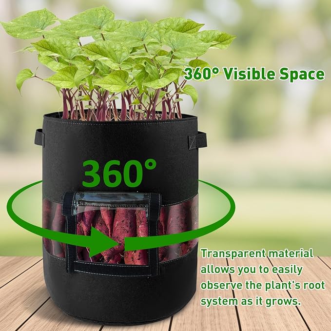 2-Pack 11 Gallon 360°Visible Potato Grow Bags, Potato Pot Planter with Flap Window Shade Cloth, Potato Growing Containers, 380g Thickened Felt Garden Planting Bag for Growing Potatoes Vegetables