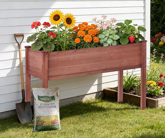 48×24×30 Inch Raised Garden Bed with Legs, Solid Wood Elevated Planter Box Stand with Liner for Outdoor, Backyard, Patio, Balcony