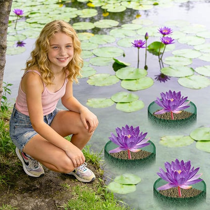 EBaokuup 4 Pcs Aquatic Pond Planting Bags, 7" Reusable Mesh Water Garden Pond Plant Pot, Breathable Green Round Lily Plant Pots for Pond Bog Plant Garden Terrestrial Plant