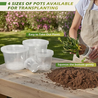 4/6/8/10 Inch Large Size Clear Nursery Pots for Plants, 16 Pack Plastic Plant Pots with Drainage Holes, Durable Seedling Starter Pot for Succulents Flowers Herb Vegetables