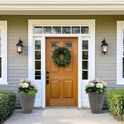 19" H Coastal Planter for Indoor/Outdoor Plants, Set of 2 Large Flower Pot with Drainage Hole, Weather-Resistant Resin Planters for Garden Patio Porch Home Office Decor, Rustic Black Wavy