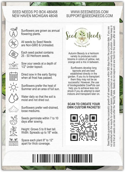 Seed Needs Heirloom Sunflower Seed Packet Favors for Party Events - Pre-Filled & Ready to Hand Out - Great for Weddings, Bridal Showers, Memorials, Fundraisers (20 Packets)