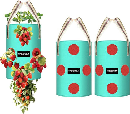 3 Pack Hanging Strawberry Planter Bags, 5 Gallon Hanging Grow Bags with Bottom Planting Hole, Thickened PE Strawberry Pot for Vegetables Herbs Tomatoes