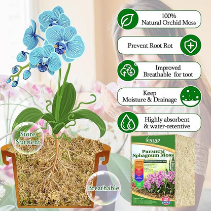 Legigo 2.2lb Natural Sphagnum Moss for Plants, 40QT Long Fiber Orchid Moss Potting Mix, Dried Sphagnum Moss for Plants Indoor, Orchid Repotting, Succulent, Carnivorous Plants, Terrarium and Reptiles
