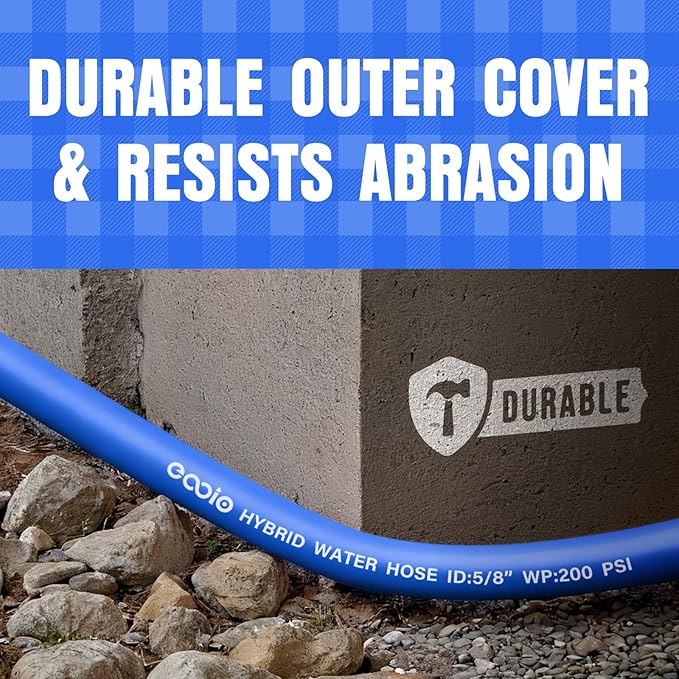 Heavy Duty Garden Hose 25 ft, Non-Expanding Flexible Water Hose, Kink Resistant Lightweight Hybrid Hose, Leakproof Hose Male to Female Fittings