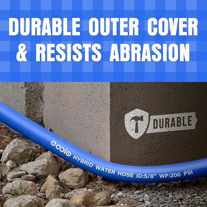 Heavy Duty Garden Hose 25 ft, Non-Expanding Flexible Water Hose, Kink Resistant Lightweight Hybrid Hose, Leakproof Hose Male to Female Fittings