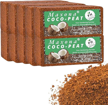 Maxona 10 Pcs Coco Coir Peat, 11LBS (1.1LBS/Pcs) Coconut Husk Bricks, Mulching Medium for Plants, Easy to Expand, Organic Compressed Fiber Husk Substrate for Plants, Flowers, Herbs and Seeds Starting