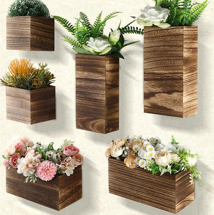 6 Pack Rustic Wood Wall Planters Hanging Wall Planters Pocket Vases Hanging Decor Vase for Plants Dried Flowers Faux Greenery Plants Indoor Living Room Bedroom Farmhouse Home Decor(5 Sizes)