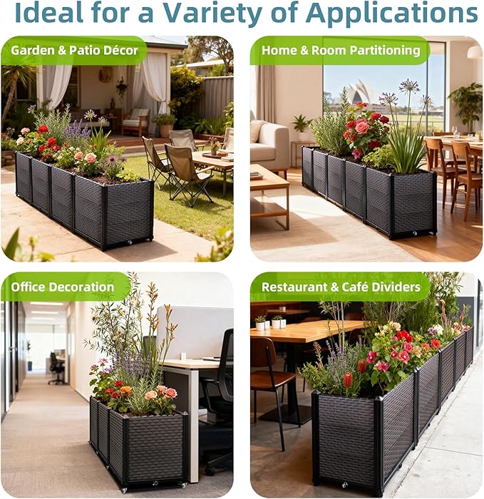 Large Raised Planter Box Outdoor Self Watering 62.9"x15.7"x19.7" , Deep Raised Garden Bed - Elevated Garden Box with Drainage Plug, Rectangular Garden Planter Perfect for Patio Balcony Deck