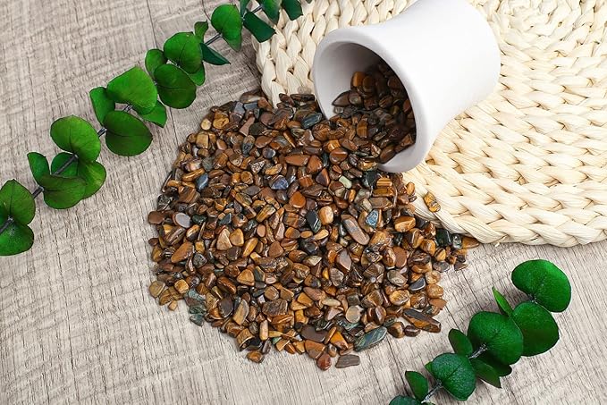 ZHIYUXI Tigers Eye Crystal Chips Fish Tank Gravel Vase Filler Stones Crushed Crystals Gemstone Polished Healing Crystals Natural Quartz Stone 0.44lbs