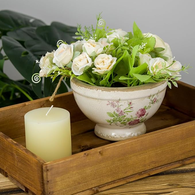 Vintage Ice Crackle Grazd Ceramic Flower Pot with Drainage Holes, 4.33 Inch Rustic Planter for Indoor Plants, Outdoor Garden, Farmhouse Gift Tuscan Decor (Pink)