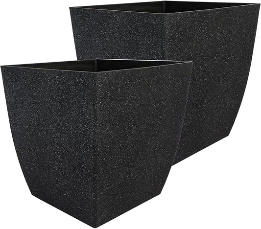 The HC Companies Santa Fe Square Self-Watering Pot - Lightweight Plastic Planter for Herbs & More - Durable Plant Pots for Indoor Plants & Outdoor Plants (16" Black Sand, Pack 2)