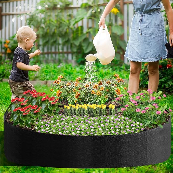 Fabric Raised Garden Bed, Plant Grow Bags, 3x3x1 Ft Large Round Raised Planter Garden Bed for Growing Vegetables Potatoes Flowers Planting Container for Outdoor Gardening (7 Grid, 3.3*3.3*1 ft)