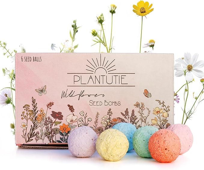 Wildflower Seed Bomb Gift Box – 6 Colorful Hand Rolled Seed Balls for Easy Gardening – Pollinator-Friendly, Made in The USA by Small Business – for Gardeners & Flower Lovers