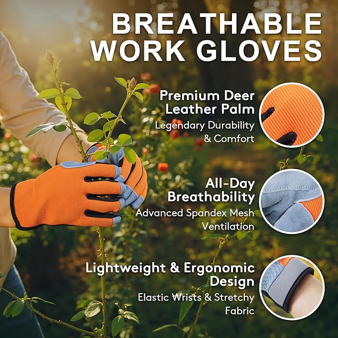 3-Piece Leaf Rake Kit – Adjustable Heavy-Duty Yard Rake with 25 Tines (36–73"), 32-Gal Tear-Resistant Bag & Leather Gloves – Fall Cleanup Set for Lawn, Shrubs & Gardens