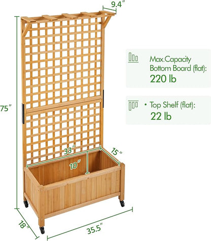 Yaheetech 72" H Garden Planter with Trellis for Vine Climbing Horticultural Plants, Yard Box Outdoor w/Drainage Holes, Garden Planter Bed for Flowers Herbs, Light Brown