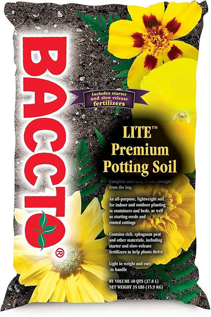 Michigan Peat 1440 Baccto Lite Premium Potting Soil for Indoor Outdoor Gardening, Seed Starting, Propagation, and More, 40 Quart Bag, 65 Pack