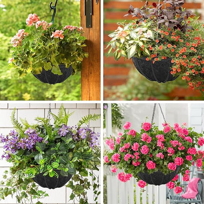 Riare 4 Pack 14 Inch Round Fabric Planter Basket Liner- Hanging Basket Liners Replacement Coco Fiber Liner Alternative for Hanging Basket Flowers (Prevent Birds from Nesting)