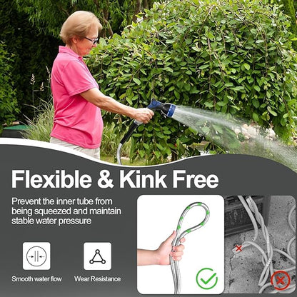 SPECILITE 1/2" 304 Stainless Steel Garden Hose, 25FT Water Pipe with Heavy Duty Metal Nozzle for Yard, Outdoor, Lawn - Flexible, Never Kink & Tangle, Puncture Resistant