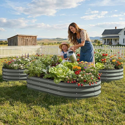 Raised Garden Bed, 6x3x1 FT Oval Raised Garden Beds Outdoor, 18” Raised Beds for Gardening Vegetables Flower Herb