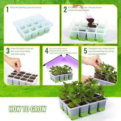 Backyard Expressions 5-Pack Silicone Seed Starter Kit – Reusable 60-Cell Planting Trays with Easy Push-Out Design for Indoor Garden Seedlings