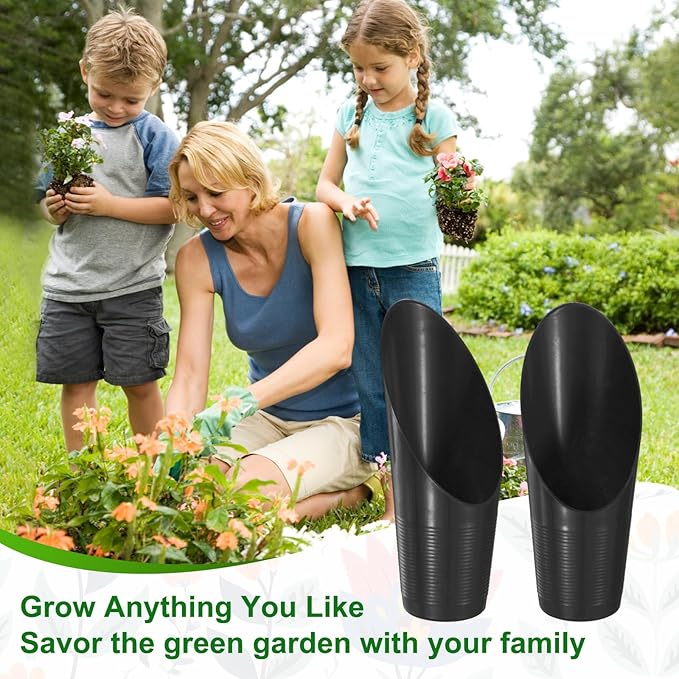 3-Pack Bonsai Soil Scoops, Plastic Garden Soil Scoops Bucket Shovel Potting Scoopers for Transplanting/Flower Planting/Plant Succulent, Colorful Small Gardening Tools [Black]